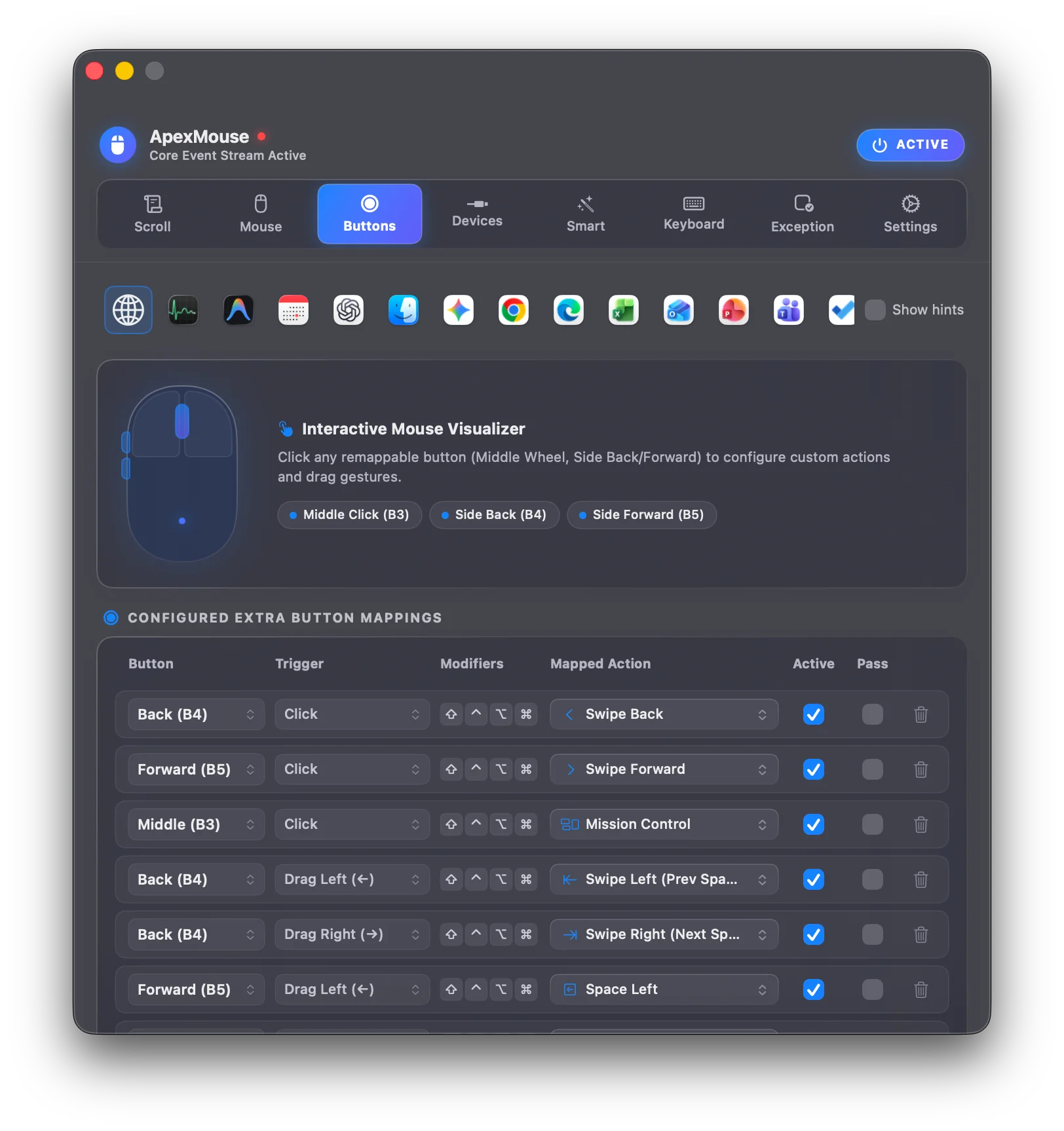 Button and Gesture Remapping Settings