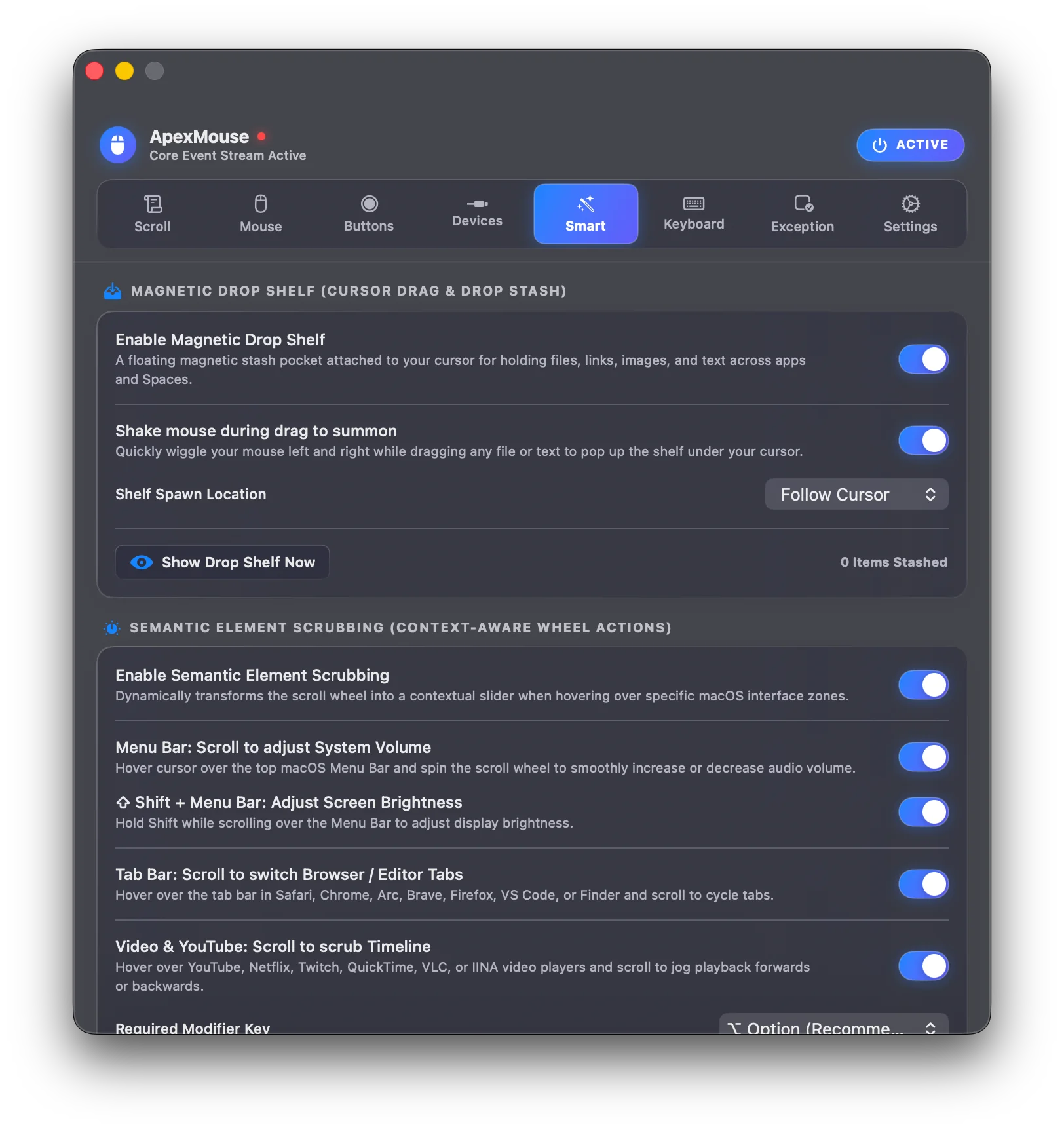 Smart Features and Magnetic Drop Shelf Settings